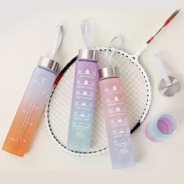 Three-piece Large Capacity Gradient Motivational Sports Water Bottles Set (Random Color)