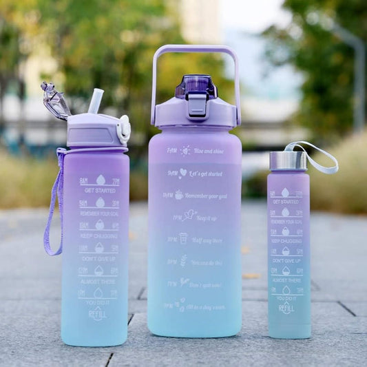 Three-piece Large Capacity Gradient Motivational Sports Water Bottles Set (Random Color)
